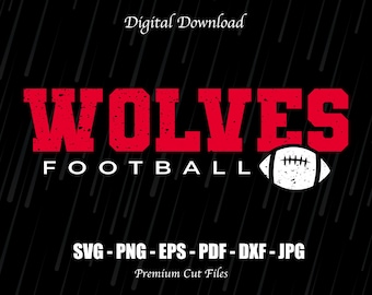 Fútbol de los Lobos SVG PNG / Diseño de Lobos Desgastados, Espíritu de Equipo de Fútbol Universitario, Clipart de Mascota Retro de los Lobos, Descarga Digital Deportiva