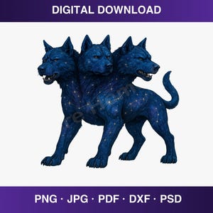 Celestial Cerberus PNG, Galaxy Three Headed Dog Clipart, Fantasy Hellhound Sublimation Design, Cosmic Cerberus Digital Download Mythical PNG