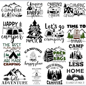 Camping SVG Bundle, 89 Designs, Outdoor Adventure svg, Camping Life svg, Happy Camper svg, Hiking svg, Cut Files for Cricut, dxf, EPS, PNG