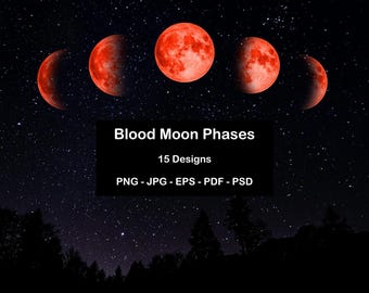 Moon Phases PNG Bundle, Blood Clipart with 15 Designs