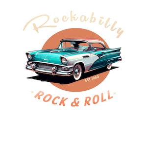 Vintage Rockabilly 1950s Car SVG | Retro Rock & Roll PNG | Classic Car Lover Digital Art | Rockabilly T-Shirt Design | 1950s Car Clipart