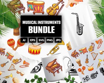 81 Musical Instrument SVG Designs | Guitar, Piano, Drum, Violin Clipart for Cricut, Silhouette & POD | Svg Png Eps Digital Download