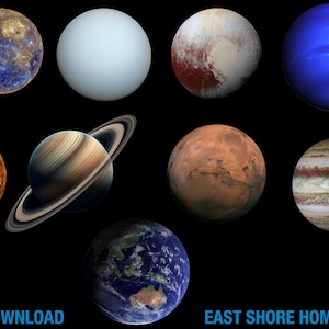 9 Solar System Planets PNG Bundle - Realistic Planet Clipart, Space Graphics for Sublimation and Crafts, Instant Digital Download