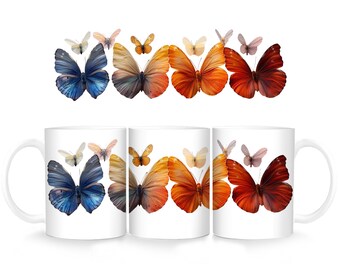 3D Buterflies Mug Wrap 11oz & 15oz, Ceramic Butterfly Mug, Colorful Butterfly Mug, Butterfly Mug, Gifts for Women, Butterflies Gift