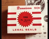 1pkg VINTAGE DENNISON SEALS Legal Gummed Small Red Notarial Seals Original Box Notary Labels Stickers Full Box 32-419