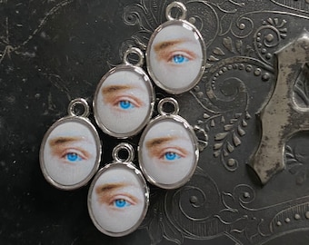 5 Lover's Eye Charms Tiny 15mm Vintage Style Mourning Jewelry Halloween Lot C