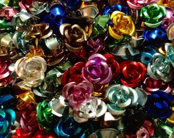 100pcs TINY METAL ROSES 8mm Best Quality 1/4" Good Color Mix Colorful Shiny Flower Embellishments Assemblage Tiny Mixed Blooms U.S. Seller