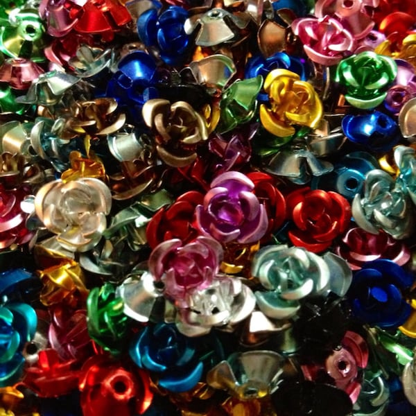 100pcs TINY METAL ROSES 8mm Best Quality 1/4" Good Color Mix Colorful Shiny Flower Embellishments Assemblage Tiny Mixed Blooms U.S. Seller