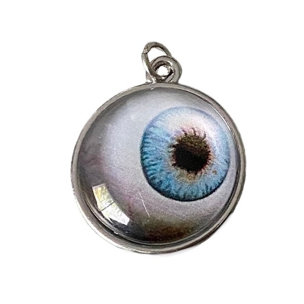 1pc STARING EYEBALL CHARM 3/4" Halloween Eye Pendant Glass + Metal Macabre Anatomy Jewelry