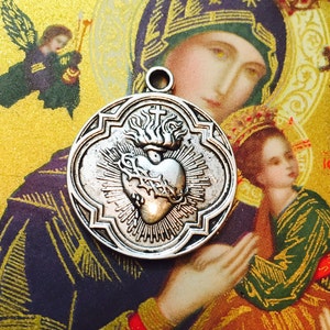 1pc SACRED HEART MEDALLION Sacre Coeur Religious 300 Indulgences Silver Tone Charm