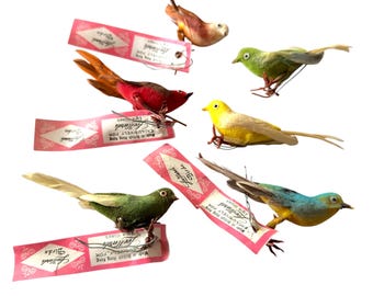 1 Vintage Tiny Bird 3.5" Flocked + Feathered Crafting Supplies British Hong Kong Your Pick