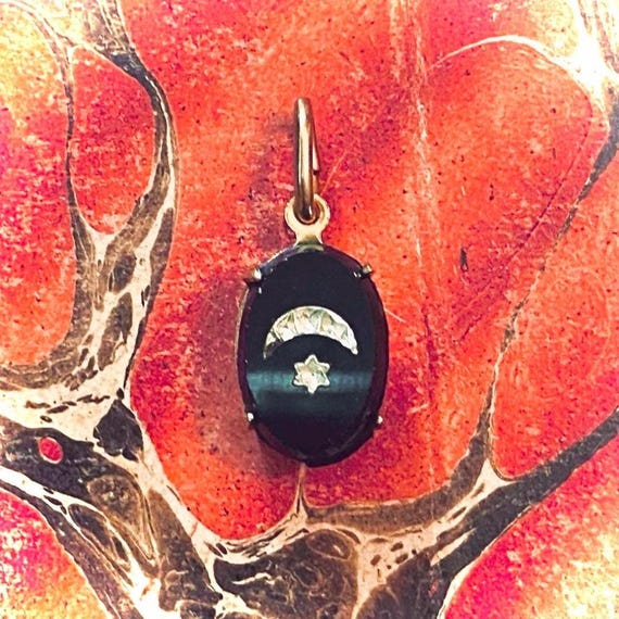 Tiny Celestial Charm 13mm Vintage Intaglio Crescent Moon + Stars Miniature Jewelry