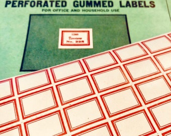10pcs DENNISON LABELS BULK Authentic Old Stock Gummed Seals Tiny Red Border Blank Perforated Sticker Sheet No. 225