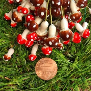 10 Vintage Miniature Plaster Mushrooms Tiny Sugared Details West Germany Limited Mix