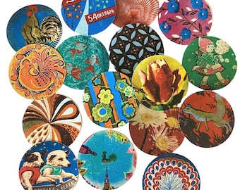 16pcs TIN LITHO STICKERS 1-1/2" Old Soviet Designs Paper Labels Set Shop Exclusive