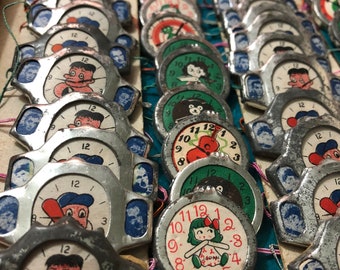 1pc TOY TIN WATCH Antique Vintage Era Movie Cartoon Stars Hollywood Disney Mickey Mouse Donald Duck Popeye Betty Boop Made in Japan