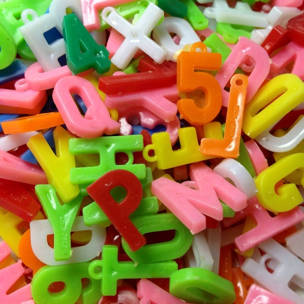 12pcs TINY LETTER CHARMS Vintage Plastic Goodness Limited Color Mix