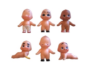 1pc MINI KEWPIE DOLL Vintage Style Tiny Baby Cupie Kewtie Lashes Brows Mustache Painted Rubber Miniature Babies Posable Head Your Pick