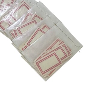 12pcs VINTAGE GUMMED LABELS Red Border Authentic Old Stock Assortment In Glassine Lick + Stick Junk Journal Supply