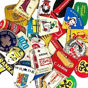 TINY METAL TAGS Vintage Recycled Nordic Food Charms Painted Metal Miniature Advertising Lot