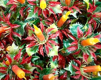 10pcs CHRISTMAS CANDLE PICKS 3.5” Vintage Plastic Poinsettia + Holly Holiday Cake Deco Crafting Miniatures Lot Very Limited Stock