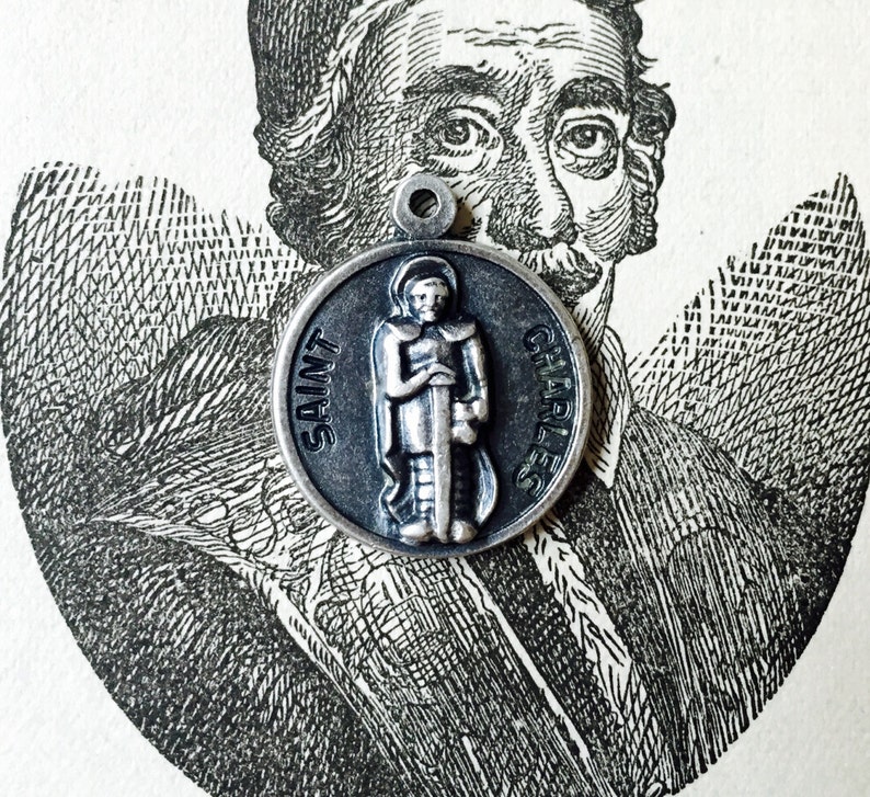 SAINT CHARLES MEDAL Vintage Relgious Medallion Chapel Italy Patron of Seminarians