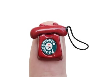 1pc TINY DOLL PHONE 1/2" Super Miniature Telephone Retro Desk Model Enamel Metal Rotary Style With Cord Pick Your Color