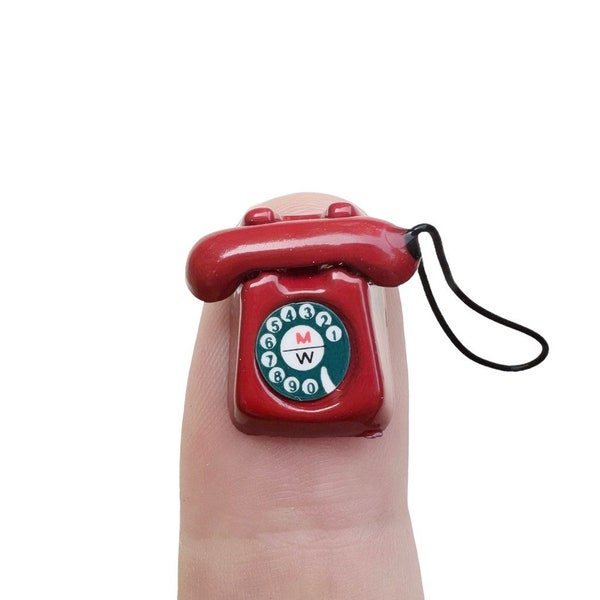 1pc TINY DOLL TELEPHONE 1/2" Super Miniature Phone Enamel Metal Rotary Style