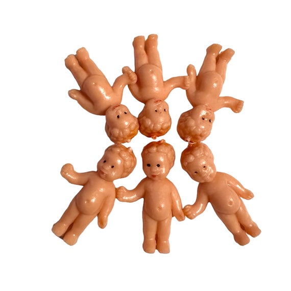 6pcs PLASTIC BABY GAGGLE 1-1/2 Vintage Miniature Dolls Blond Hair