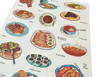 17pcs RETRO LUNCH STICKERS Matte Vinyl Labels Homemaking Nostalgia Tea + Supper Plastic Seals One Sheet