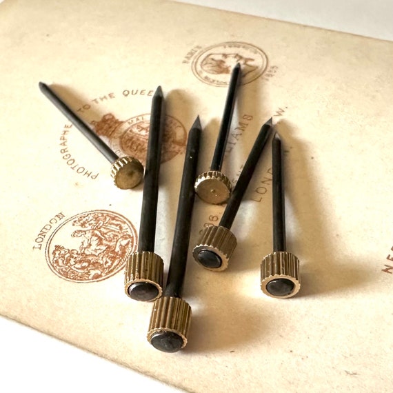 6pcs VICTORIAN PICTURE NAILS Fancy Old Fashioned Style Hand Forged Steel + Decorative Brass Heads Lot