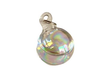 1pc SOAP BUBBLE PENDANT Liquid + Glass Charm Mesmerizing Lovely Soapy Orb Delicate Rainbow Hand Blown Jewelry