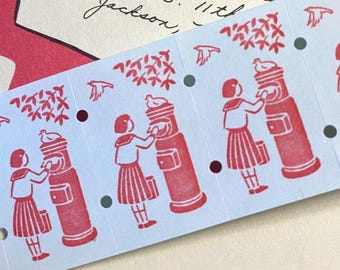 30 Letter Mailing Seals 1" Little Post Box Retro Girl Stickers
