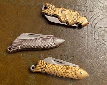1pc POCKET KNIFE CHARM 1" Miniature Knives Tiny Retro Design Knife Pendant Love Hearts + Fish Best Quality