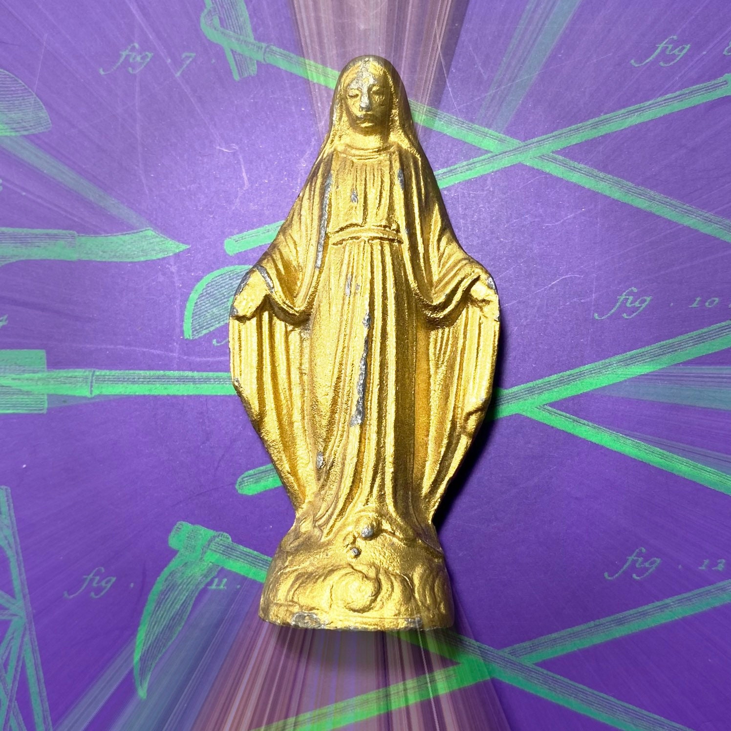 聖母マリア像 2-1/4インチ ヴィンテージ フランス カトリック 金