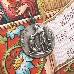 1pc SAINT ROCH MEDALLION St. Roch Hard Silver Medal Religious Jewelry Necklace Pendant Charm Patron of Dogs & Bachelors