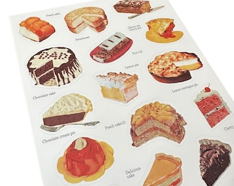 18pcs RETRO DESSERT STICKERS Matte Vinyl Labels Homemaker Nostalgia Cakes + Pies Dessert Heaven Plastic Seals One Sheet