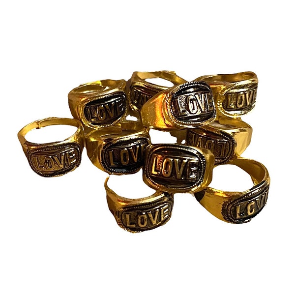 6pcs LOVE GUMBALL RINGS Vintage Toy Ring Lot Hippie Era Adjustable Dime Store Jewelry Vending Prizes