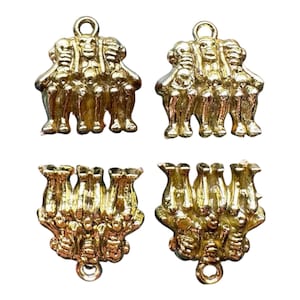 4 Vintage Plastic Charms 1" Cracker Jack Prizes Hear Speak No Evil Monkeys Lot