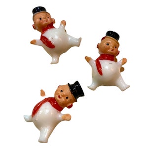 3pcs MINI RETRO SNOWMEN 1-1/2" Vintage Miniature Christmas Decoration Plastic Minis Snowman Trio Rare Figurines Lot