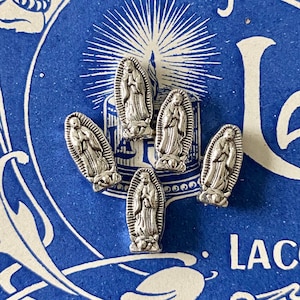 5pcs MINIATURE GUADALUPE BEADS Little Metal Statues Vertical Hole Religious Charms Virgin Mary Figures Tiny Saints