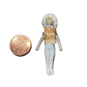 1pc TINY BISQUE DOLL 2&quot; Vintage Jointed Frozen Charlotte Antique Penny Toy Figurine Shabby Paint Japan