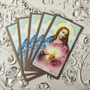 2 Stück SACRED HEART JESUS 2-3 / 4 "Weinlese Gebetskarten Miniaturen Vergoldet Italien