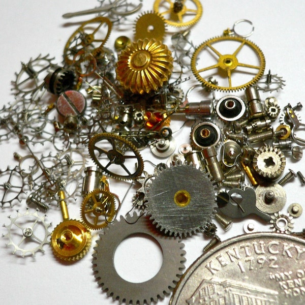 TINY WATCH PARTS 7g+ Vintage Gears Salvage Steampunk Supplies Super Miniature Lot