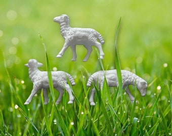 3pcs TINIEST PLASTIC LAMBS Vintage Miniatures Old Stock Plastic Toys Super Mini Sheep Figures Animals Lot