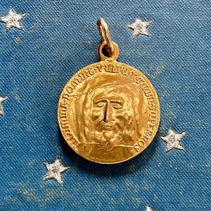 HOLY FACE MEDAL Shroud of Turin Medallion Religious Pendant Latin Jesus Gold