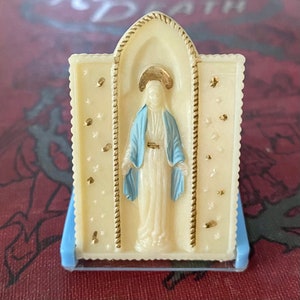 1 Miniatura de la Virgen María, icono de viaje vintage, católico, plegable, de bolsillo, Santa Madre.