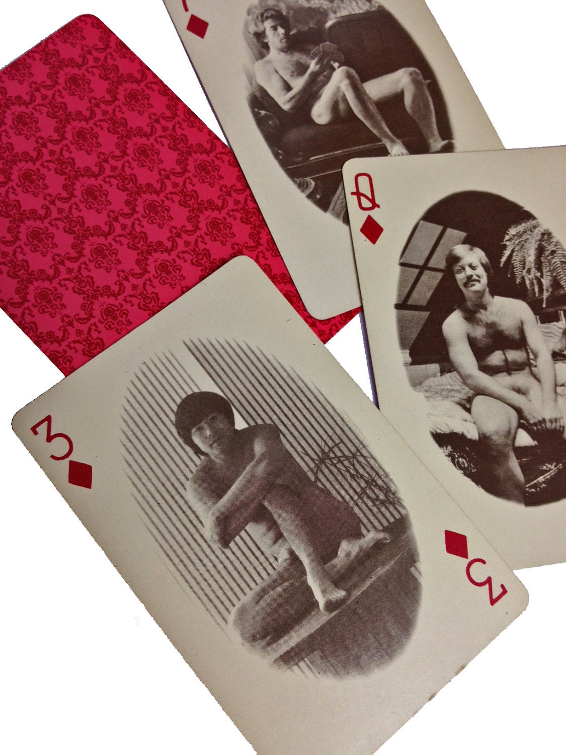 4pcs CHEESY MALE NUDES 1970s Vintage Single Playing Cards Mature.