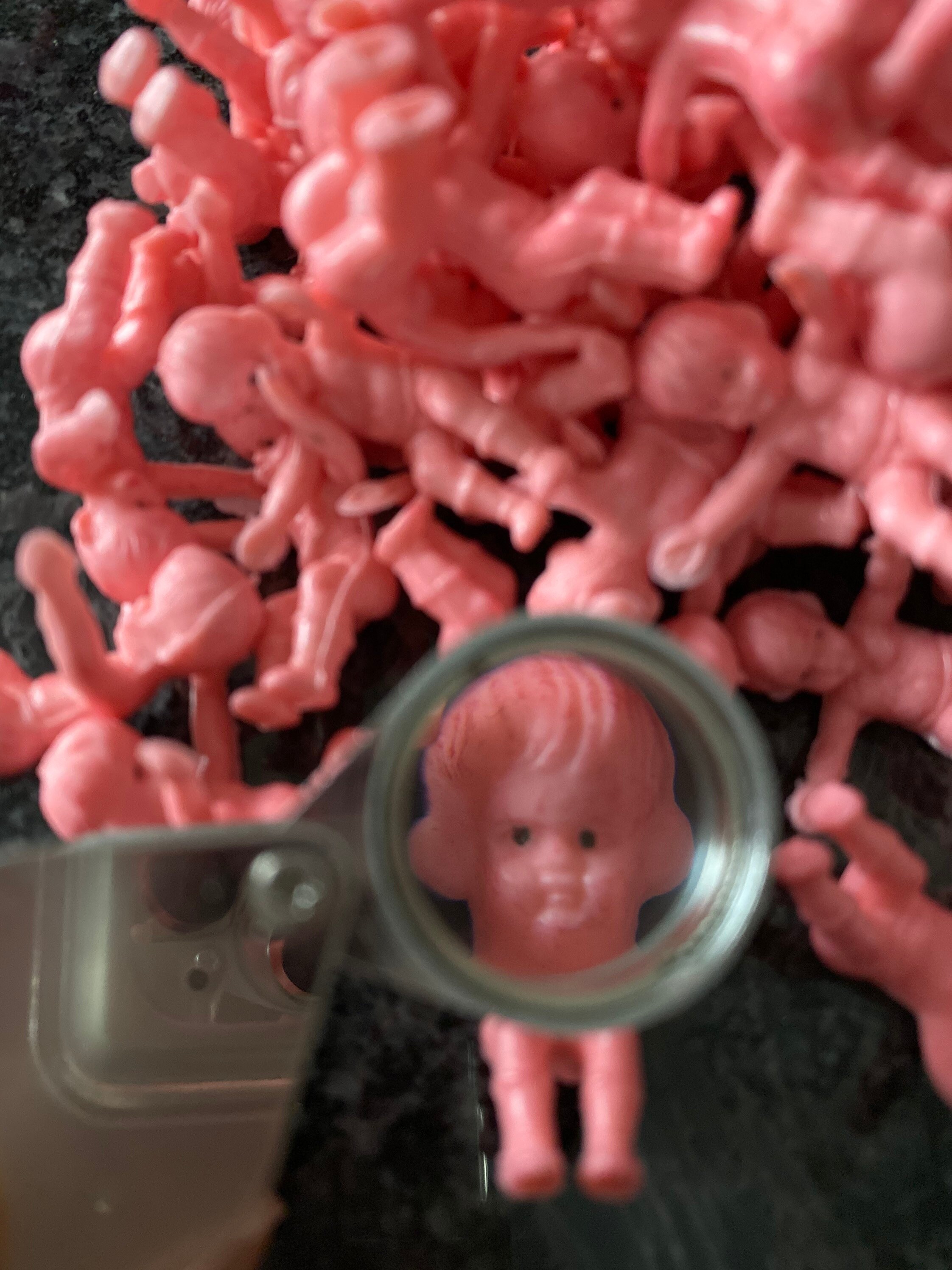 3pcs PLASTIC BABY MINIATURES Pink Tiny Dolls Stern Expression Odd