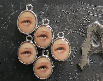 5pcs MOURNING JEWELRY CHARMS Tiny Custom Made Vintage Faux Lover's Eye Victorian Images Gaze To Heavens Miniature Pendants Halloween Lot D